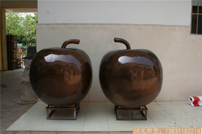 玻璃钢仿铜苹果雕塑 水果雕塑