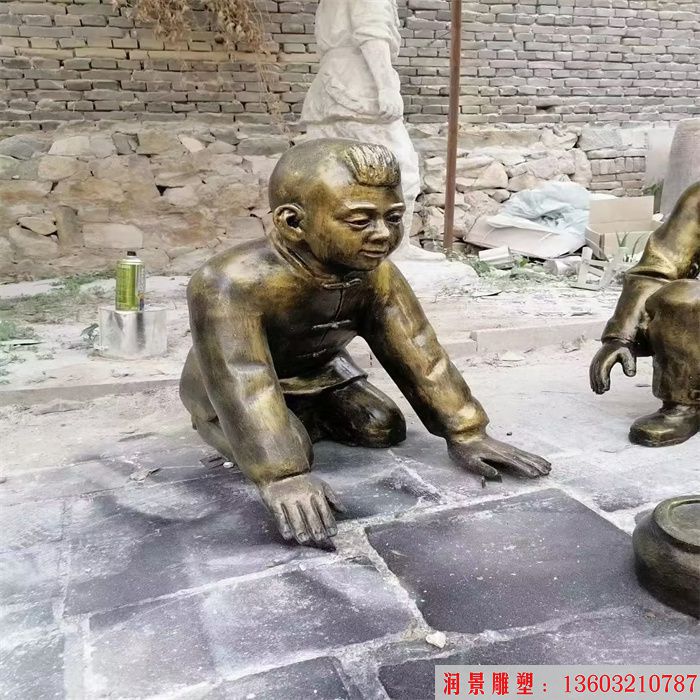孩童做游戏雕塑 玻璃钢仿铜雕塑  厂家来图定制
